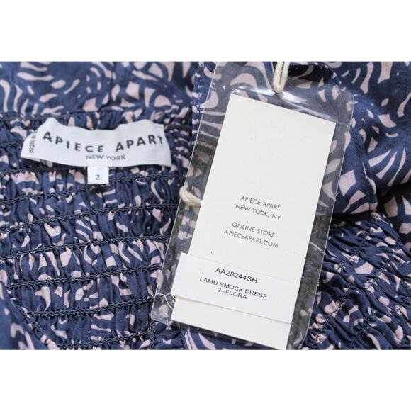 NWT Apiece Apart Lamu Blue Silk Smocked Ruffle Off the Shoulder Midi Dress Sz 2 - Picture 2 of 7